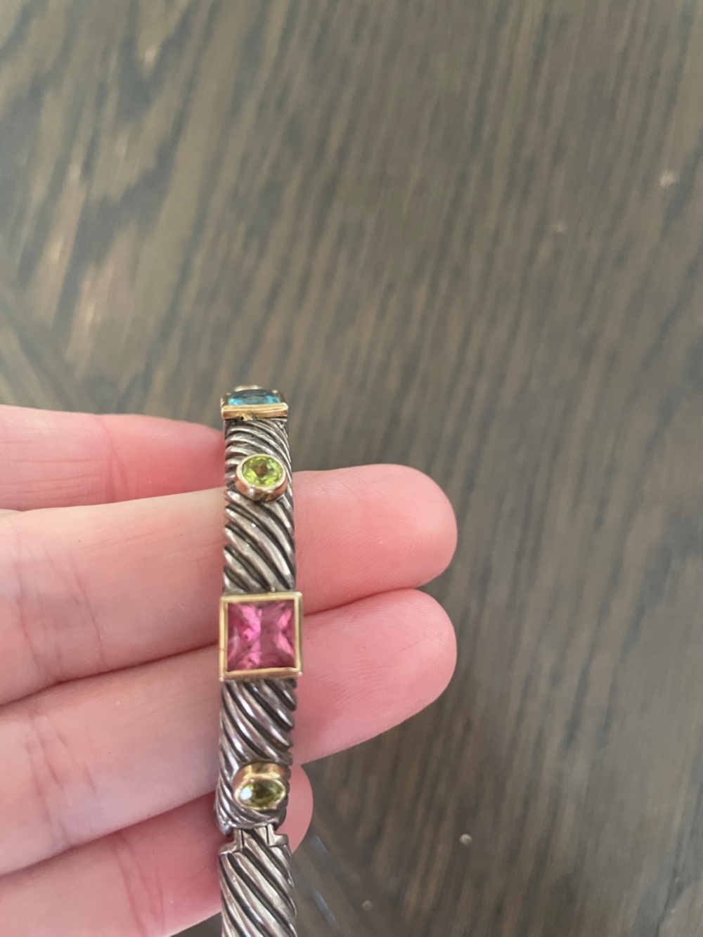 Sterling silver cuff with gemstones bezel set in 14k gold. - Picture 7 of 10